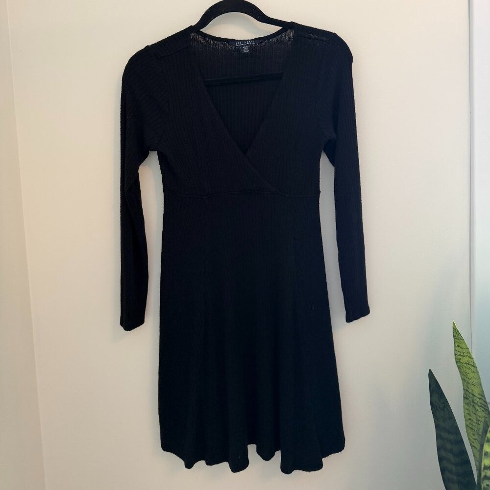 American Eagle Soft & Sexy Ribbed Black Dress Long Sleeve Size Medium